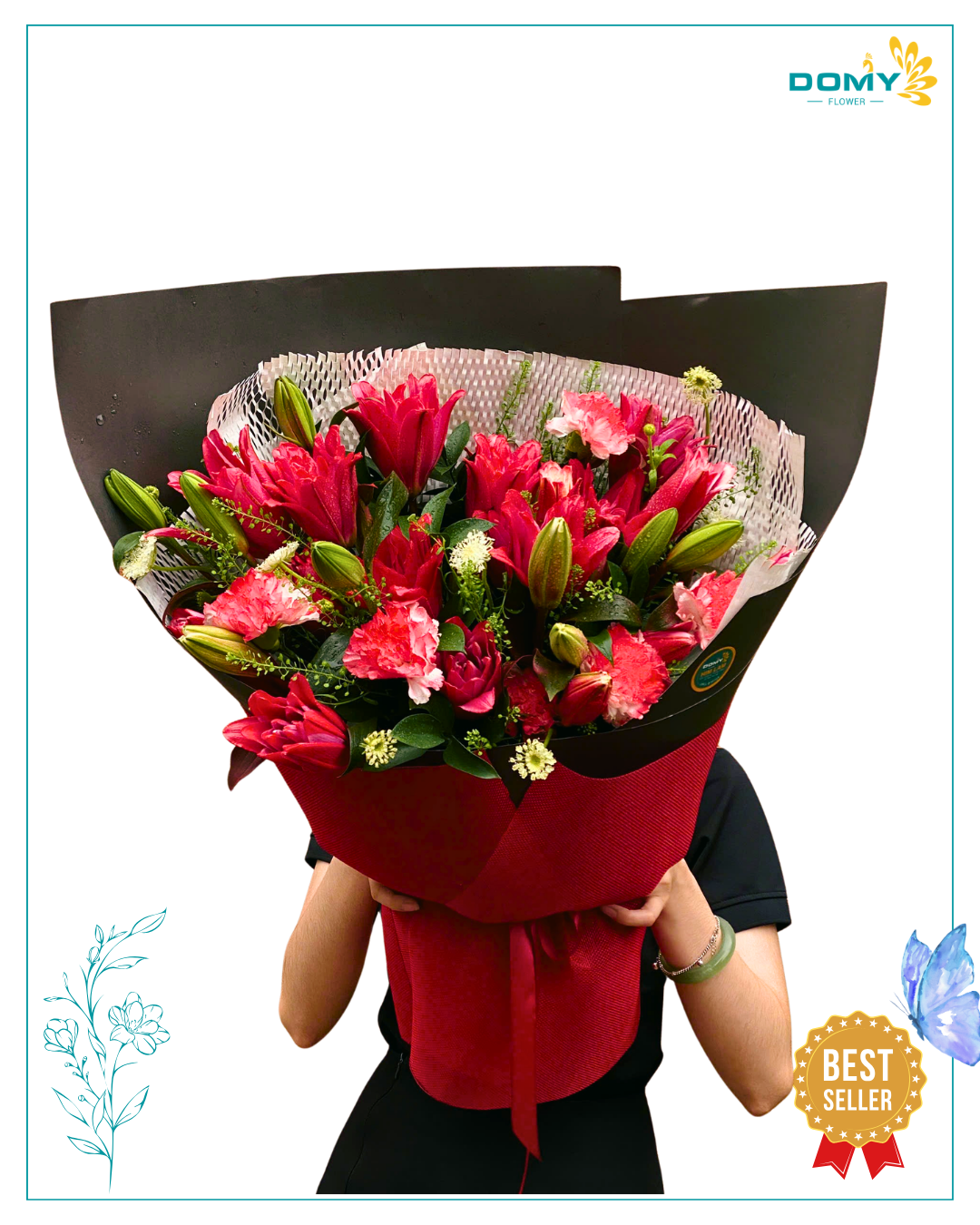 BÓ HOA LY KÉP ĐỎ RỰC RỠ