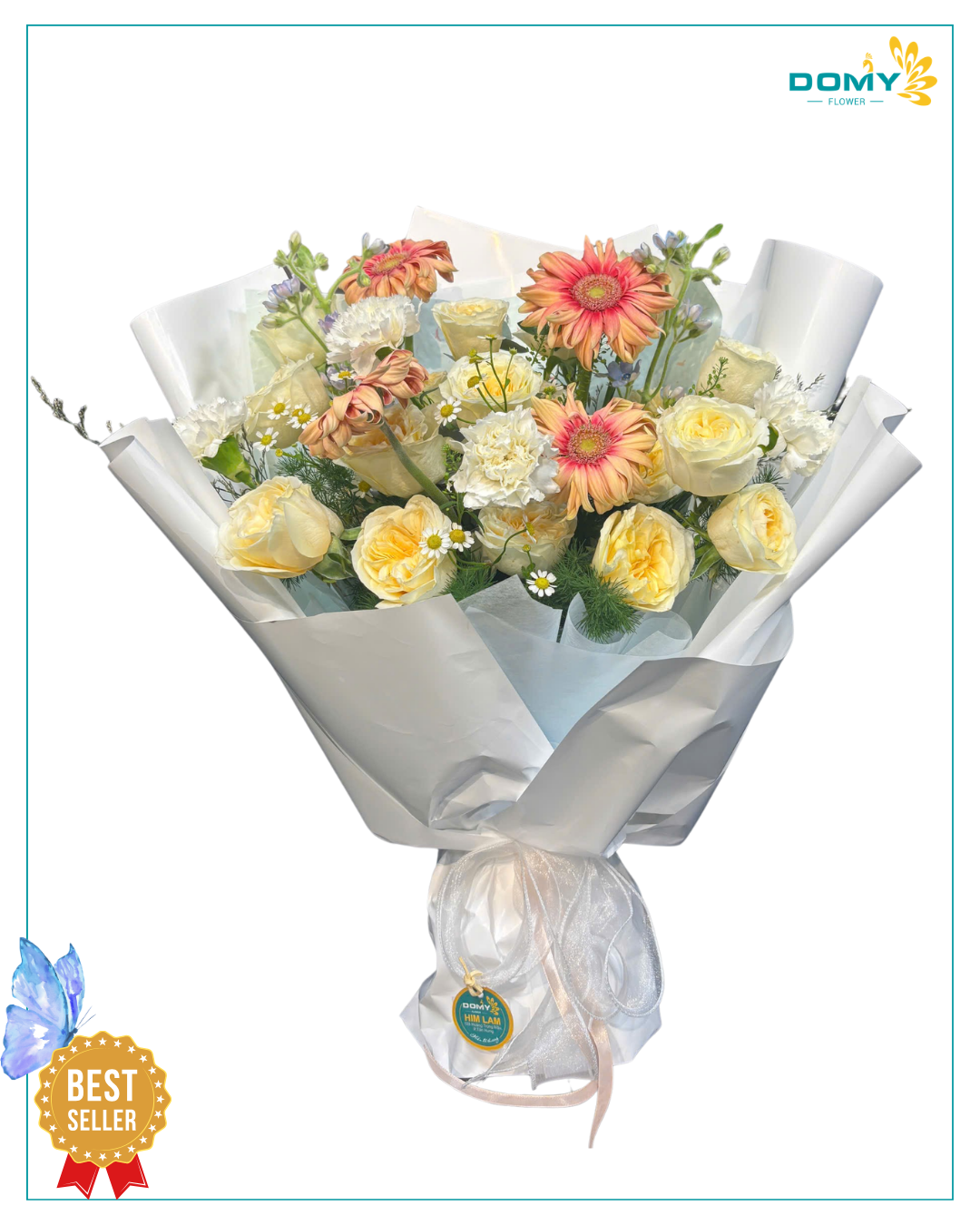 BÓ HOA HỒNG VICTOR MIX ĐỒNG TIỀN VÀ PHĂNG TRẮNG