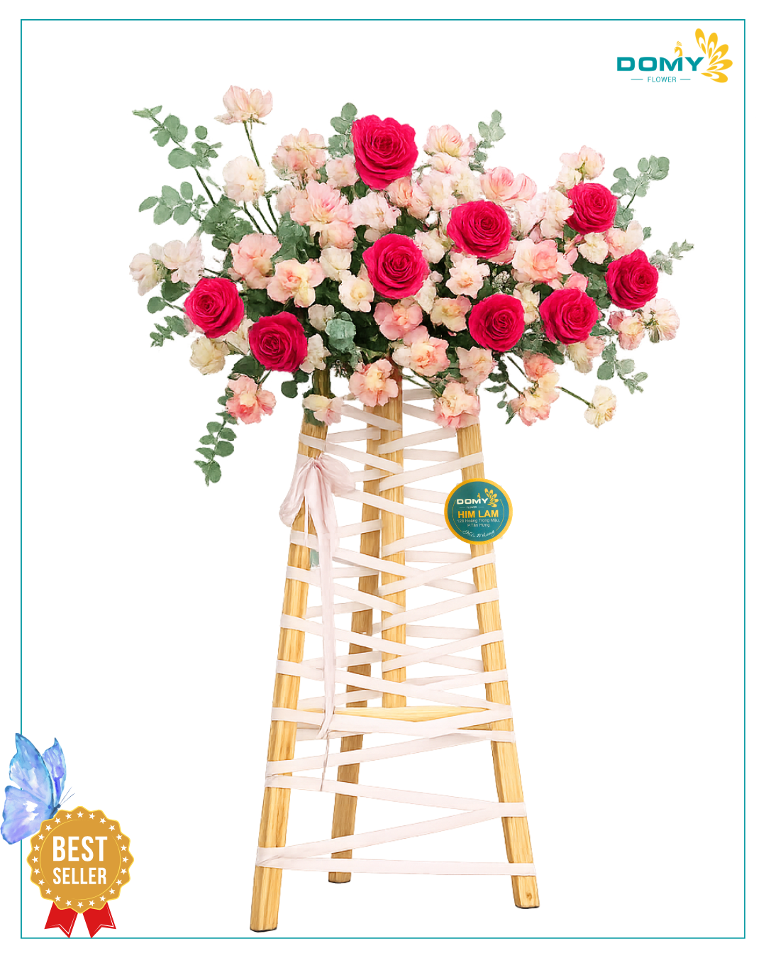 KỆ HOA HỒNG SONG HỶ MIX HOA HỒNG PINKLOY