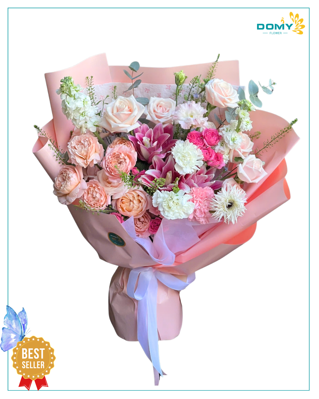 BÓ HOA HỒNG JULIBEE MIX LY KÉP VÀ KEM DÂU