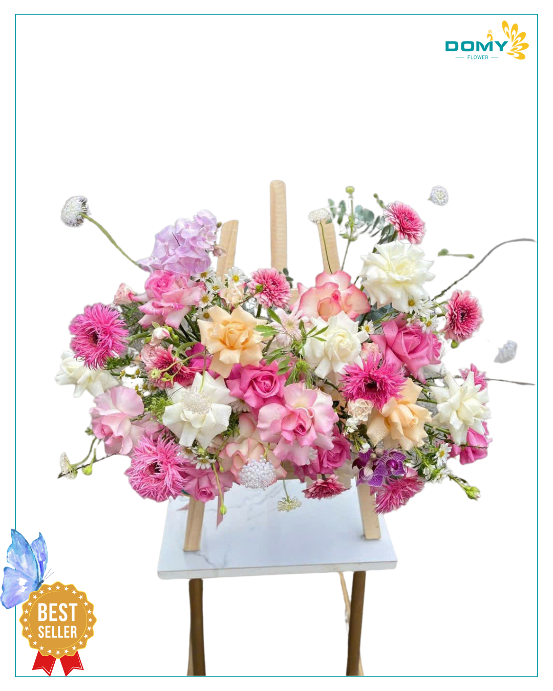 KỆ HOA KHAI TRƯƠNG TONE HỒNG MAY MẮN