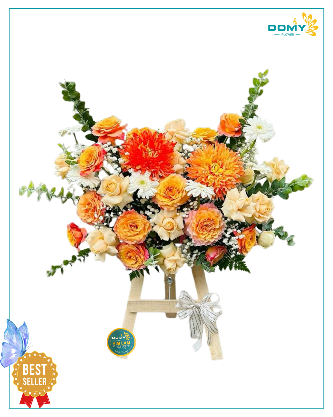 KỆ HOA KHAI TRƯƠNG HOA CÚC MẪU ĐƠN MIX HOA HỒNG CAM SPIRIT
