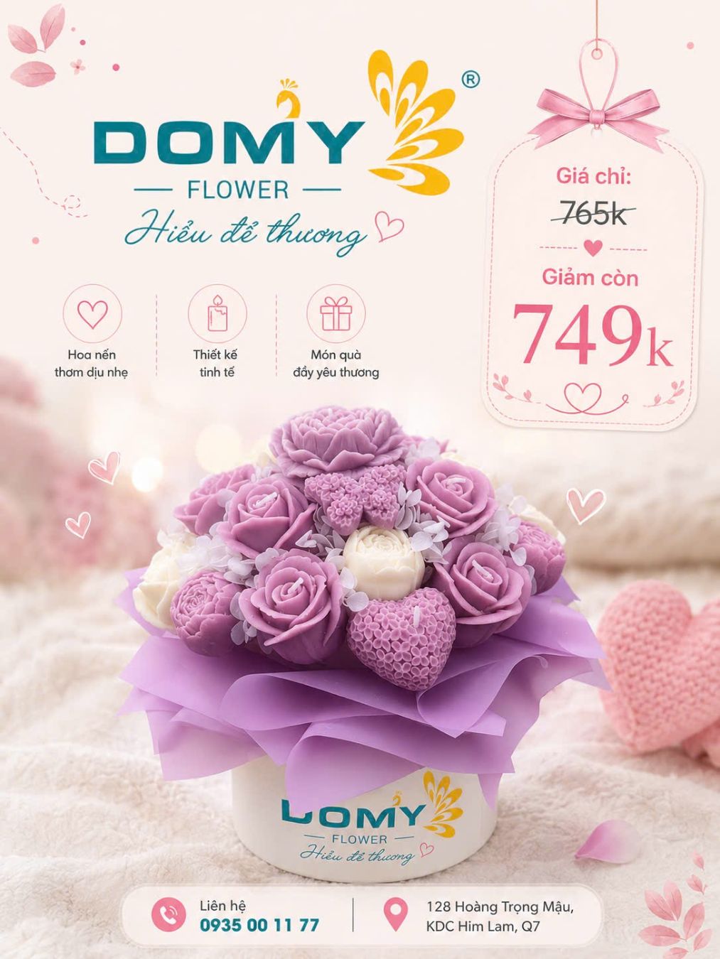 CHẬU HOA NẾN THƠM TONE TÍM DỊU DÀNG