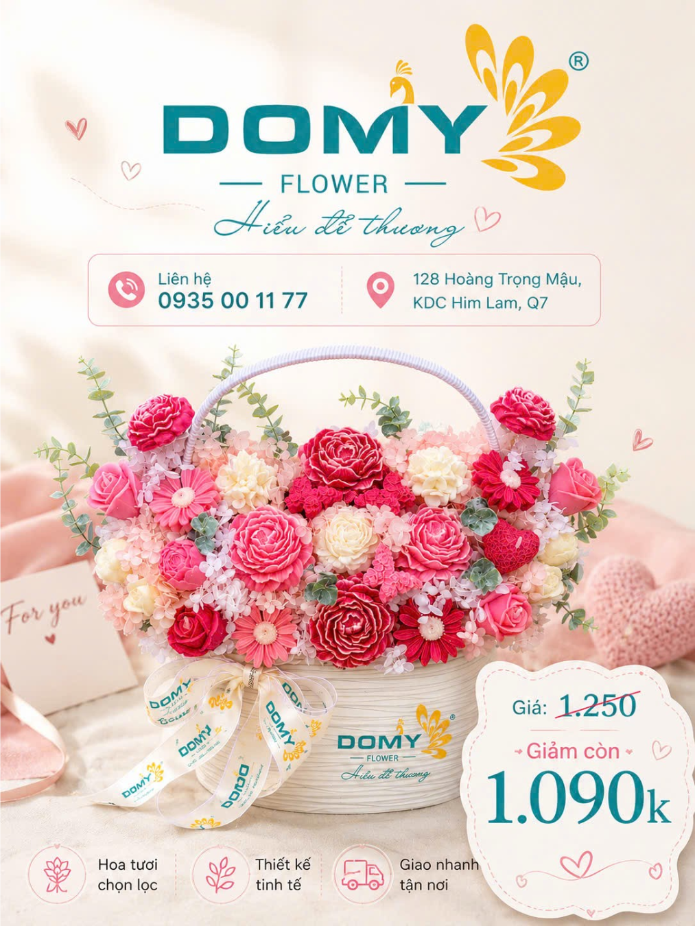 GIỎ HOA NẾN THƠM GOOD LUCK BASKET TONE HỒNG