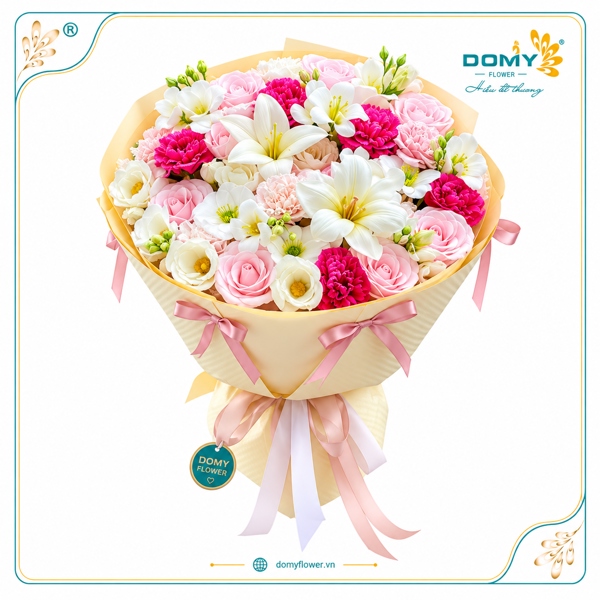 BÓ HOA SÁP TONE HỒNG TRẮNG NGỌT NGÀO