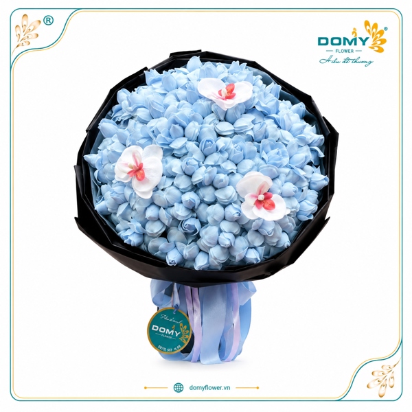 BÓ HOA SÁP HỒNG TỶ MUỘI TONE XANH NHẸ NHÀNG