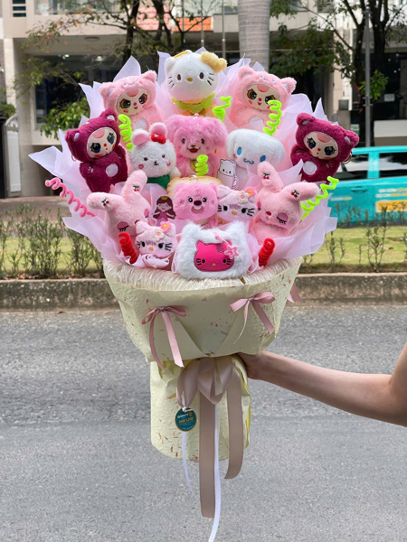 BÓ HOA GẤU TONE HỒNG THỎ XINH ĐÁNG YÊU