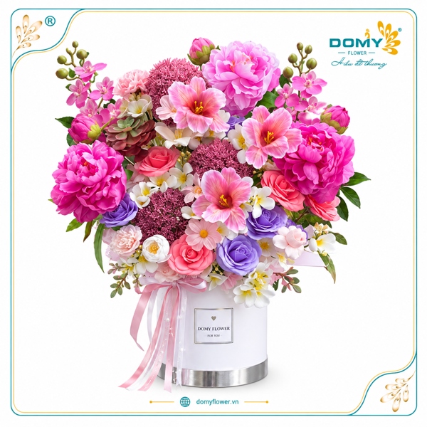 HỘP HOA CHÚC MỪNG TONE HỒNG TULIP MIX PEONY