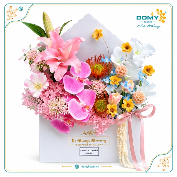 HỘP HOA LILY MIX CẨM TÚ CẦU HỒNG NHẸ NHÀNG